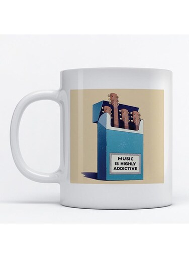 Music Printed Mug White/Blue/Beige 9.2x7.7cm