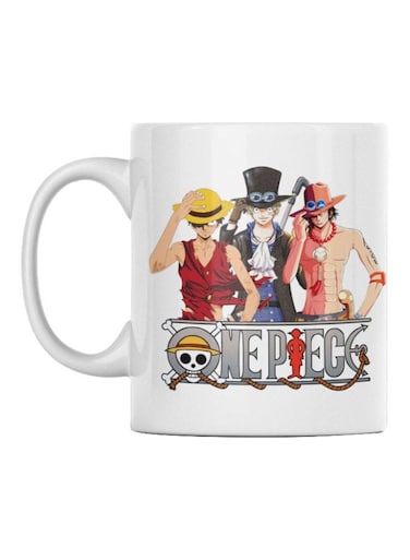 Printed Ceramic Mug White/Grey/Beige
