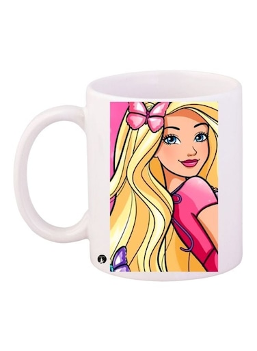 Barbie Printed Coffee Mug White/Yellow/Pink 11ounce