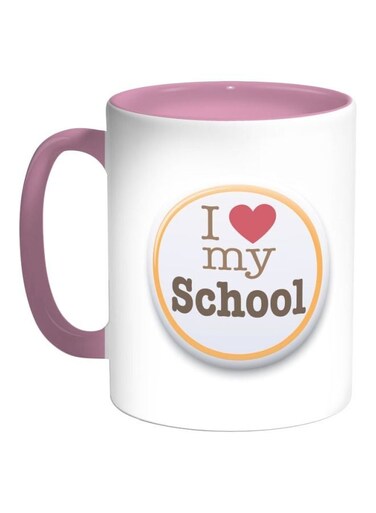 I Love My School Printed Coffee Mug Pink/White/Yellow 11ounce