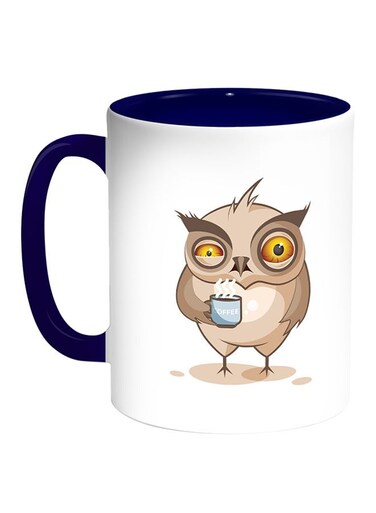 Owl Printed Coffee Mug White/Blue 11ounce