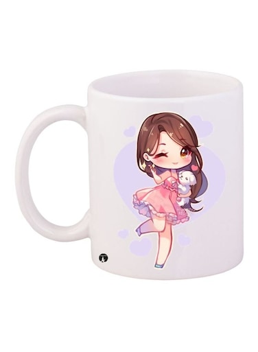 Cartoon Girl Printed Coffee Mug White/Purple/Brown