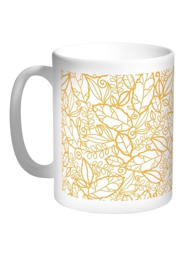 Leaves Motifs Printed Coffee Mug White/Green 11ounce