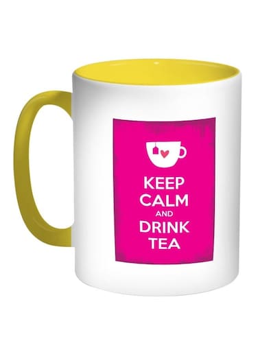 Keep Calm And Drink Tea Printed Coffee Mug Pink/White/Yellow 11ounce
