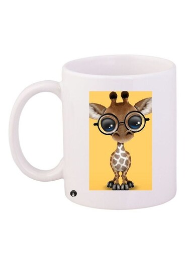 Cartoon Giraffe Printed Coffee Mug White/Yellow/Brown 11ounce