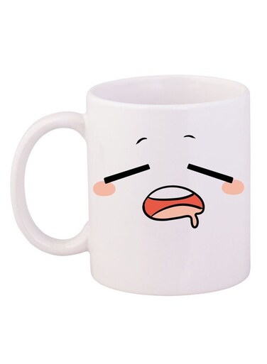 A Funny Face Design Mug White/Beige/Pink 11ounce
