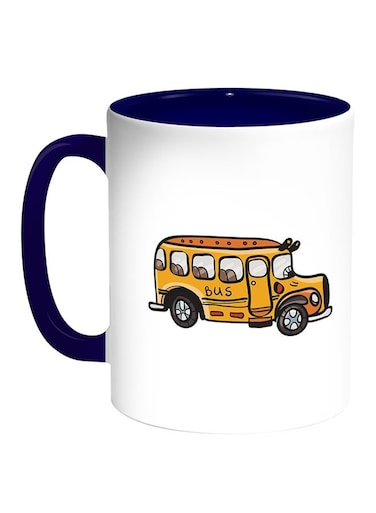 School Bus Printed Coffee Mug White/Blue 11ounce