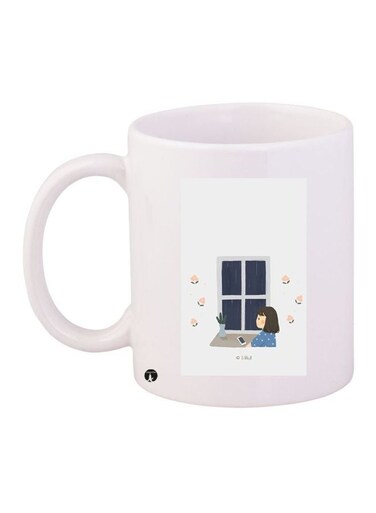 Window Printed Coffee Mug White/Blue/Brown 11ounce