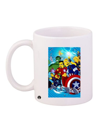 Avengers Cartoon Printed Coffee Mug White/Blue/Yellow