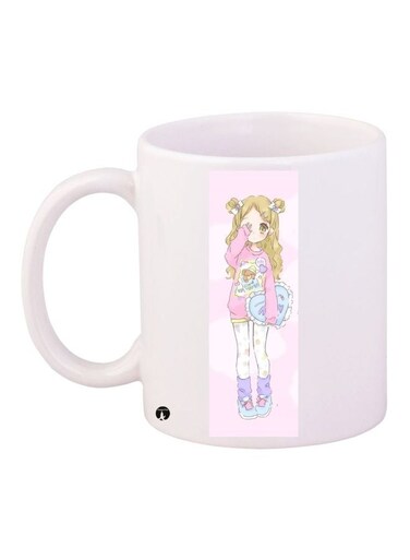 Animated Girl Printed Coffee Mug White/Pink/Brown 11ounce