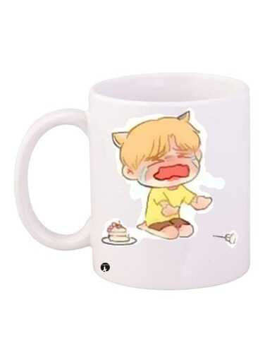 Cartoon Printed Coffee Mug White/Yellow/Beige 11ounce