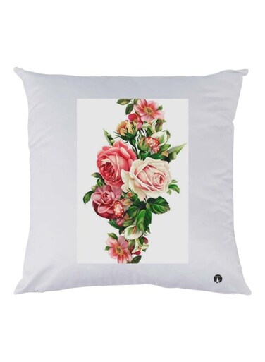 Roses Printed Cushion polyester White/Pink/Green 30x30cm