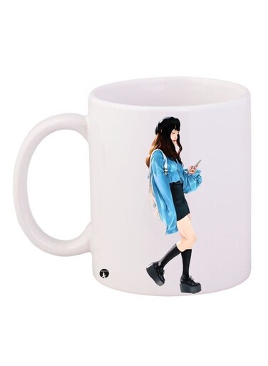 Cartoon Girl Printed Coffee Mug White/Blue/Black 11ounce