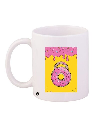 Doughnut Printed Coffee Mug White/Pink/Yellow 11ounce