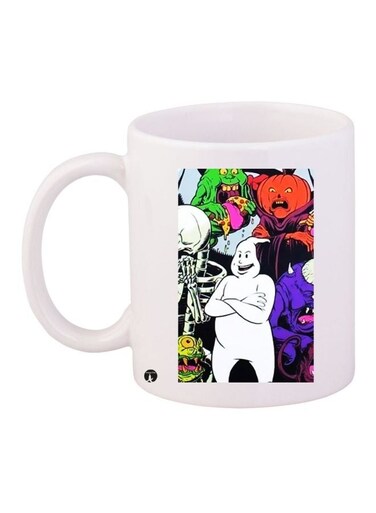 Cartoon Printed Coffee Mug White/Black/Green 11ounce
