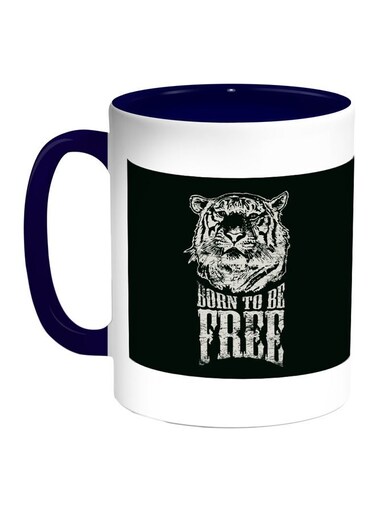 Born To Be Free Printed Coffee Mug Blue/White/Black 11ounce