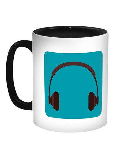 Headphones Printed Coffee Mug White/Blue/Black
