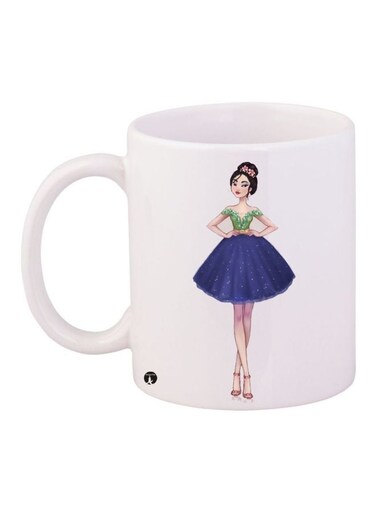 Cartoon Girl Printed Coffee Mug White/Blue/Green 11ounce