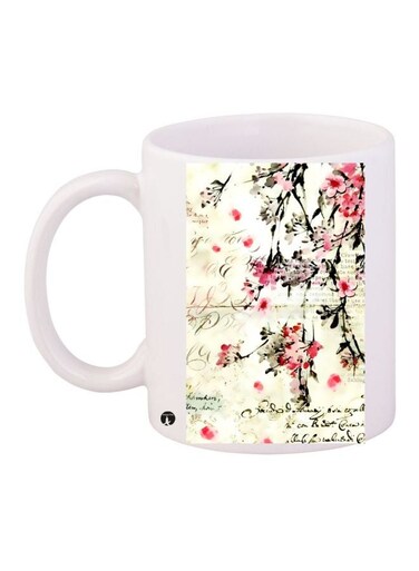 Floral Printed Coffee Mug White/Pink/Black 11ounce