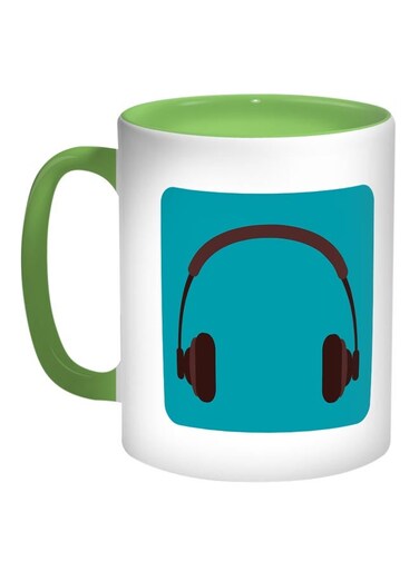 Headphones Printed Coffee Mug Green/White/Blue