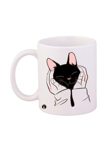 Cat Printed Mug White/Black/Orange 11ounce