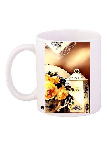 Floral Printed Coffee Mug White/Beige/Yellow 11ounce