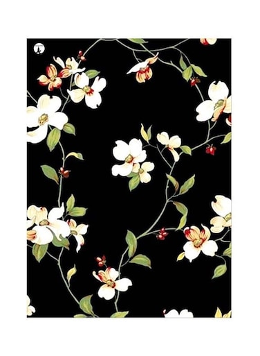 Floral Themed Metallic Plate Black/White/Green 20x15cm