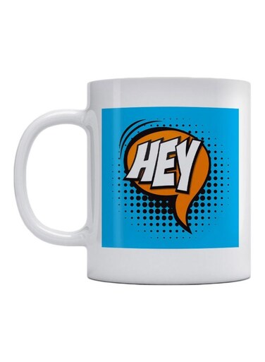 Hey Printed Ceramic Mug Blue/Orange/White