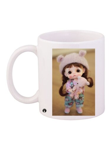 Cartoon Girl Printed Coffee Mug White/Black/Pink 11ounce
