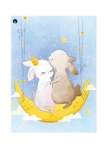 Rabbit Themed Metallic Plate Blue/Yellow/Brown 20x15cm