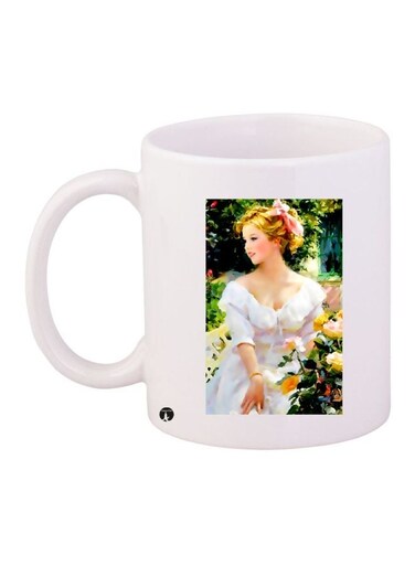 Women Printed Coffee Mug White/Beige/Green 11ounce