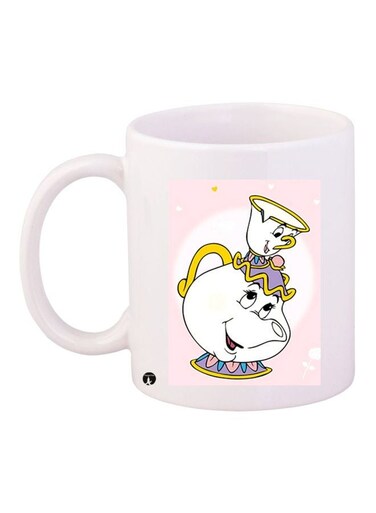 Cartoon Printed Coffee Mug White/Pink/Yellow 11ounce