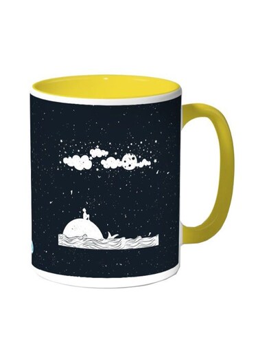 Moon And Stars Printed Coffee Mug Black Yellow