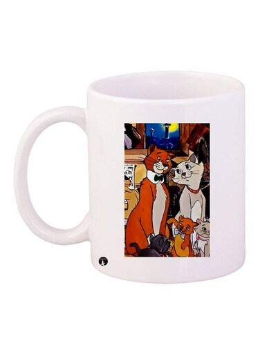 Cartoon Cats Printed Coffee Mug White/Brown/Grey 11ounce