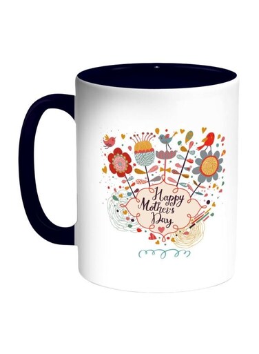 Happy Mothers Day Printed Coffee Mug Dark Blue/White/Red 325ml