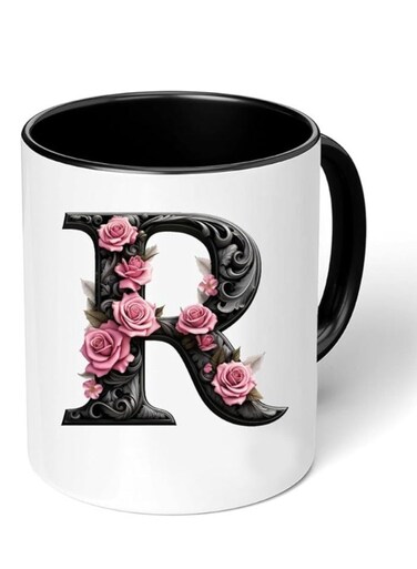 RYN&reg; Printed Ceramic Coffee Mug Gift for Coffee and Tea Lovers 11 Oz alphabet R