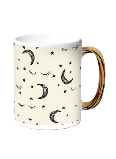 Moon And Stars Printed Coffee Mug Gold/Beige 11ounce