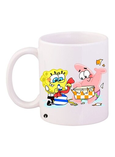 Cartoon Printed Coffee Mug White/Yellow/Pink 11ounce