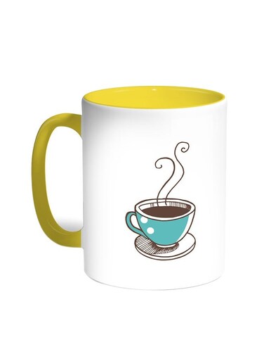 A Cup Of Coffee Printed Coffee Mug Yellow/White 11ounce