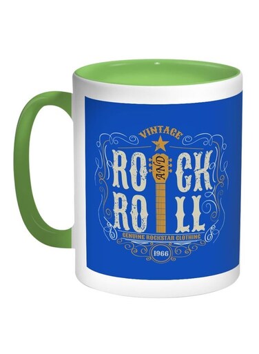Rock And Roll Printed Coffee Mug Blue/White/Green 11ounce