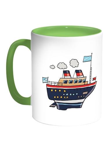 Passenger Steamer Printed Coffee Mug White/Green 11ounce