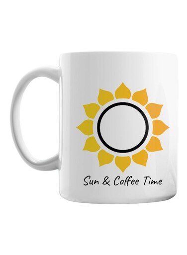 Sun And Coffee Time Printed Ceramic Coffee Mug White/Black/Yellow