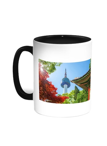 Chinese Landmarks Printed Coffee Mug Black/White 11ounce