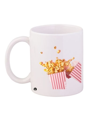 Popcorn Printed Coffee Mug White/Pink/Yellow 11ounce