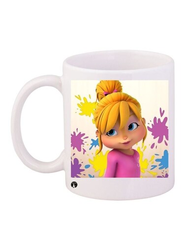 Cartoon Printed Coffee Mug White/Yellow/Pink 11ounce