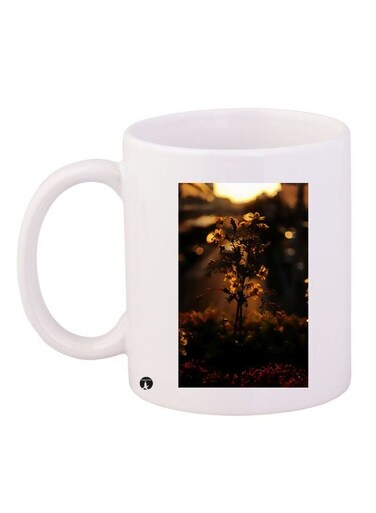 Floral Printed Coffee Mug White/Black/Brown 11ounce