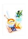 Dessert Dishes Watercolor Illustration Themed Metallic Plate White/Yellow/Green 20x15cm