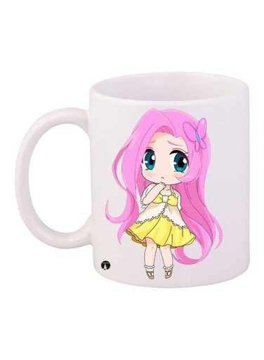 Cartoon Girl Printed Coffee Mug White/Pink/Beige 11ounce