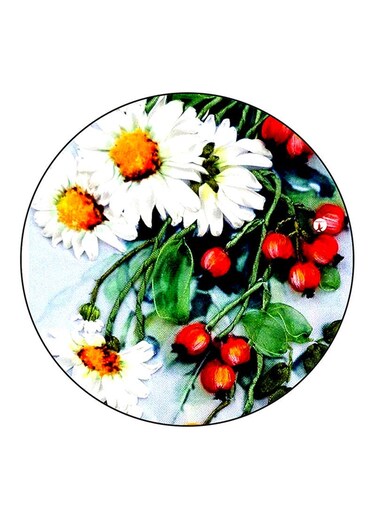 Flowers Printed Fridge Magnet Round Multicolour