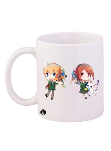 Anime Digimon Mug White/Green/Orange 12ounce